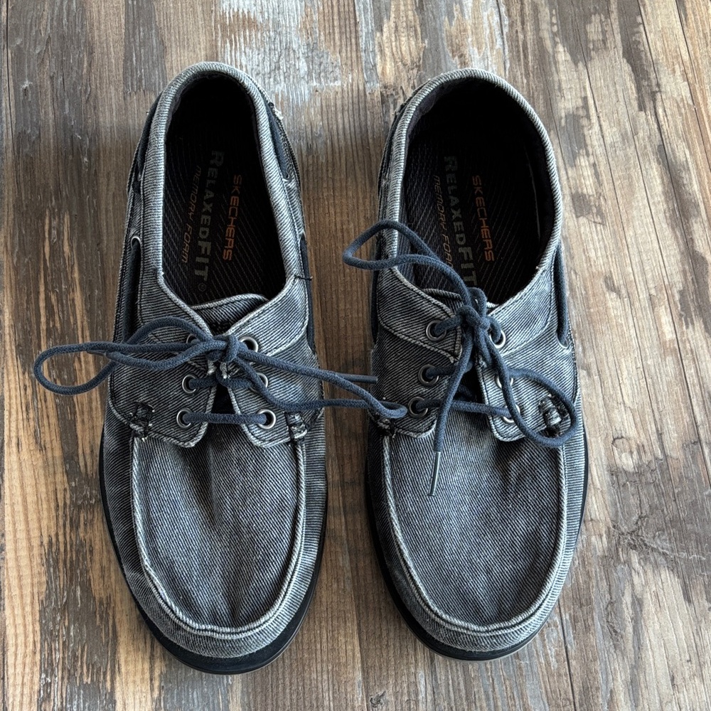 Skechers Men's Charcoal Eris Canvas Relaxed-Fit Boat Shoes Size 8